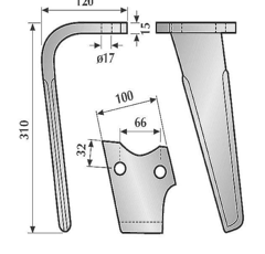 Dent gauche pour herse rotative RABE KG30Z 8411.62.04 origine