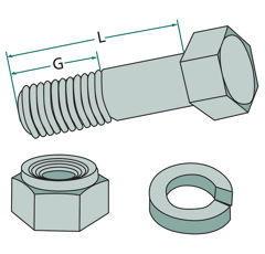 Boulon à tête hexagonale M16x1,5x47 avec écrou à freinage interne adaptable - Blacksteel©