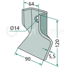 Fléau 120 x 90 x 64 x 5,5 mm pour broyeur JF-STOLL 2129-234X adaptable