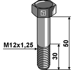 Boulon hexagonal M12 x 1,25 mm pour herse rotative PERUGINI adaptable
