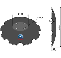 Disque crénelé ∅510x5 pour déchaumeur AMAZONE 78201966 adaptable - Blacksteel©