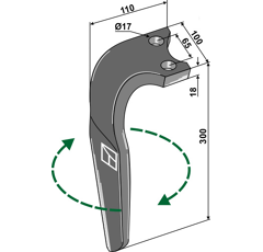 Dent Droite pour herses rotatives RABE 8423.18.01 adaptable - Blacksteel©