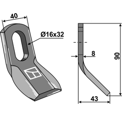 Couteau-Y pour broyeur 90x40mm S.M.A. TX95-C adaptable - Blacksteel©