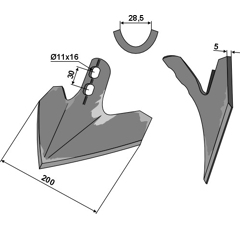 Soc triangulaire 200 mm pour cultivateur HATZENBICHLER adaptable