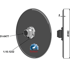 Disque lisse complet Ø382x4 mm pour semoir VÄDERSTAD 223584 adaptable - Blacksteel©