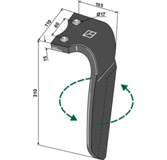 Dent Gauche pour herses rotatives ALPEGO 03001S adaptable - Blacksteel©