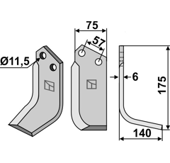 Lame droite pour Fraise/Rotavator HOWARD 9954 adaptable - Blacksteel©