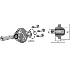 Lager mit Welle für Landmaschine KVERNELAND 060609 Nachbau