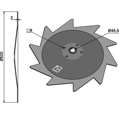 Disco dentado izquierdo 500 mm para escardadora STEKETEE 41821318 adaptable Blacksteel