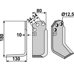 Lame gauche180x80mm pour Fraise/Rotavator CARRARO ANTONIO adaptable