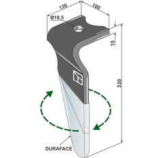 Dent droite DURAFACE pour herse rotative KVERNELAND MA46010151S adaptable - Blacksteel©
