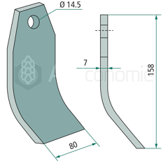 Couteau pour broyeur 158x80mm NOBILI 6061000 adaptable 