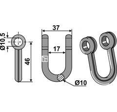 Manille 46x37xØ10,5 pour broyeur adaptable - Blacksteel©