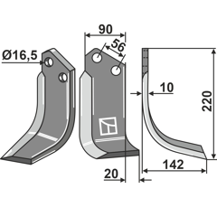Lame droite pour Fraise/Rotavator MASCHIO/GASPARDO M09400414R adaptable