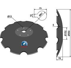 Disque crénelé ∅550x5 pour déchaumeur TULIP 760020033 adaptable - Blacksteel©