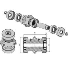Komplettlager für Vierkantwelle 28 x 28 mm für Grubber – Nachbau  