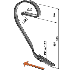 Dent droite pour vibroculteur KVERNELAND RF29726X1 adaptable - Blacksteel©