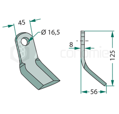 Fléau 125 x 45 x 56 x 8 mm pour broyeur KUHN adaptable