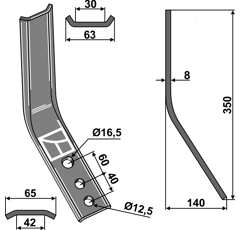 Plaque d'usure 350 mm pour cultivateur KVERNELAND KK301011 adaptable