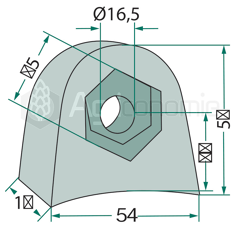 Bride de fixation 54 x 16,5 mm pour broyeur adaptable