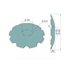 Disque crénelé ∅520x6 pour déchaumeur HORSCH 28071305 adaptable