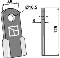 Couteau droit pour broyeur 125x45mm NOBILI adaptable - Blacksteel©