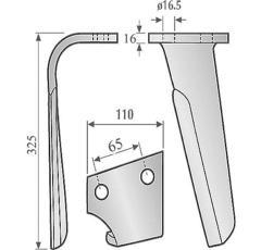 Dent gauche pour herse rotative SULKY 980145 adaptable