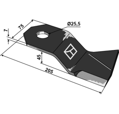 Fléau droit pour broyeur 205x75mm  MAJOR 84RM-SB02 adaptable - Blacksteel©