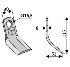 Couteau-Y pour broyeur 115x40mm AGRIMASTER adaptable