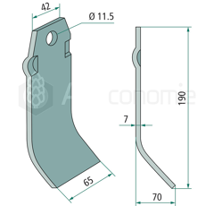 Fléau large 190 mm pour broyeur SPRAGELSE adaptable