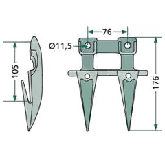 Doigt double pour barre de coupe MASSEY FERGUSON 609993M91 adaptable