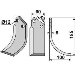 Fräsmesser Rechts 185 x 60 Agria Nachbau