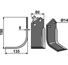 Seitenschar für Tiefengrubber - links 101IND1602L Bednar Nachbau