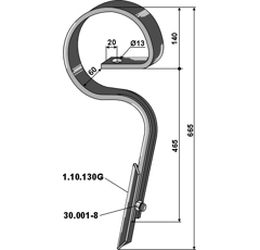 Dent droite 665 mm pour cultivateur adaptable