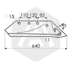 Soc à pointe gauche pour charrue KVERNELAND KK073007 origine