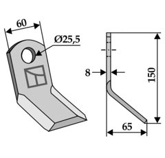 Schlegelmesser 150 x 60 x 65 x 8 mm für Mulcher LECKRON - Nachbau