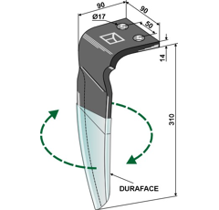 Dent droite DURAFACE pour herse rotative VIGOLO 931010030 adaptable - Blacksteel©
