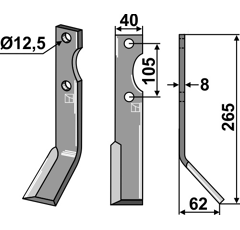 Lame droite pour Fraise/Rotavator FORIGO-ROTERITALIA 350010020 adaptable 