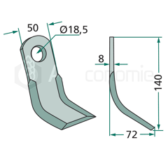 Couteau-Y pour broyeur 140x50mm DRAGONE ND00001672000 adaptable 