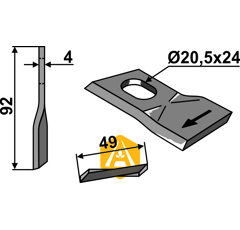 Couteau rotatif droit pour faucheuse JF-STOLL 13800022 adaptable - Blacksteel©