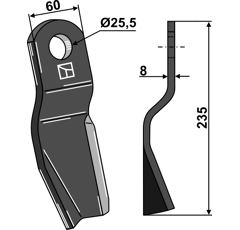 Fléau 235 x 60 mm pour broyeur AGRIMASTER 3001289 adaptable - Blacksteel©
