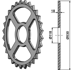 Rueda estrella Ø 530 mm - 18 mm adaptable - BlackSteel©