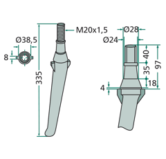 Dent pour herse rotative LELY 1169903150 adaptable