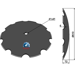 Disque crénelé ∅610x6 pour cover crop GREGOIRE BESSON 851007298 adaptable - Blacksteel©