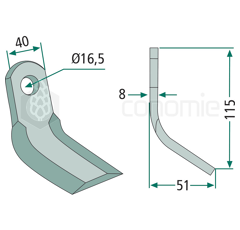 Couteau-Y pour broyeur 115x40mm AGRIMASTER adaptable 