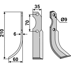 Fräsmesser Links 210 x 35 Brumital-Agris, Valpadana Nachbau