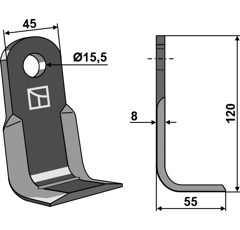 Couteau équerre pour broyeur 120x45mm OMARV adaptable - Blacksteel©