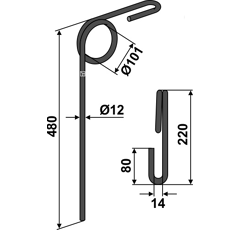 Griffe Ø12 x 480 mm pour semoir KVERNELAND 0042-612-00 adaptable - Blacksteel©