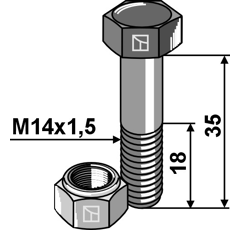 Boulon M14 x 35 mm avec écrou pour herse rotative CARRARO adaptable