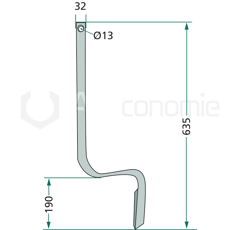 Dent efface-traces courte pour semoir KVERNELAND 496837 adaptable
